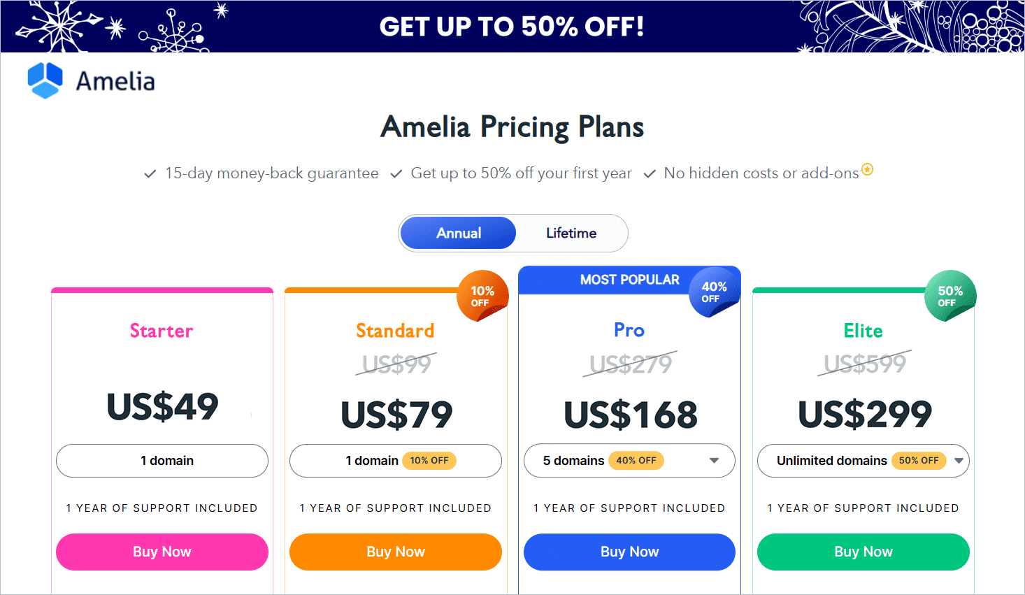 Amelia Booking Plugin - Pricing Plans / Annually