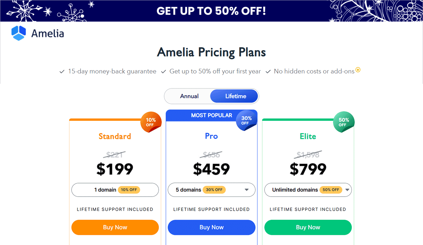 Amelia Booking Plugin - Pricing Plans / Lifetime