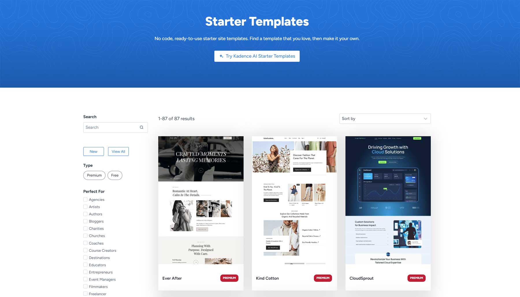 Kadence WP Free vs Pro Features: Try Kadence AI Starter Templates