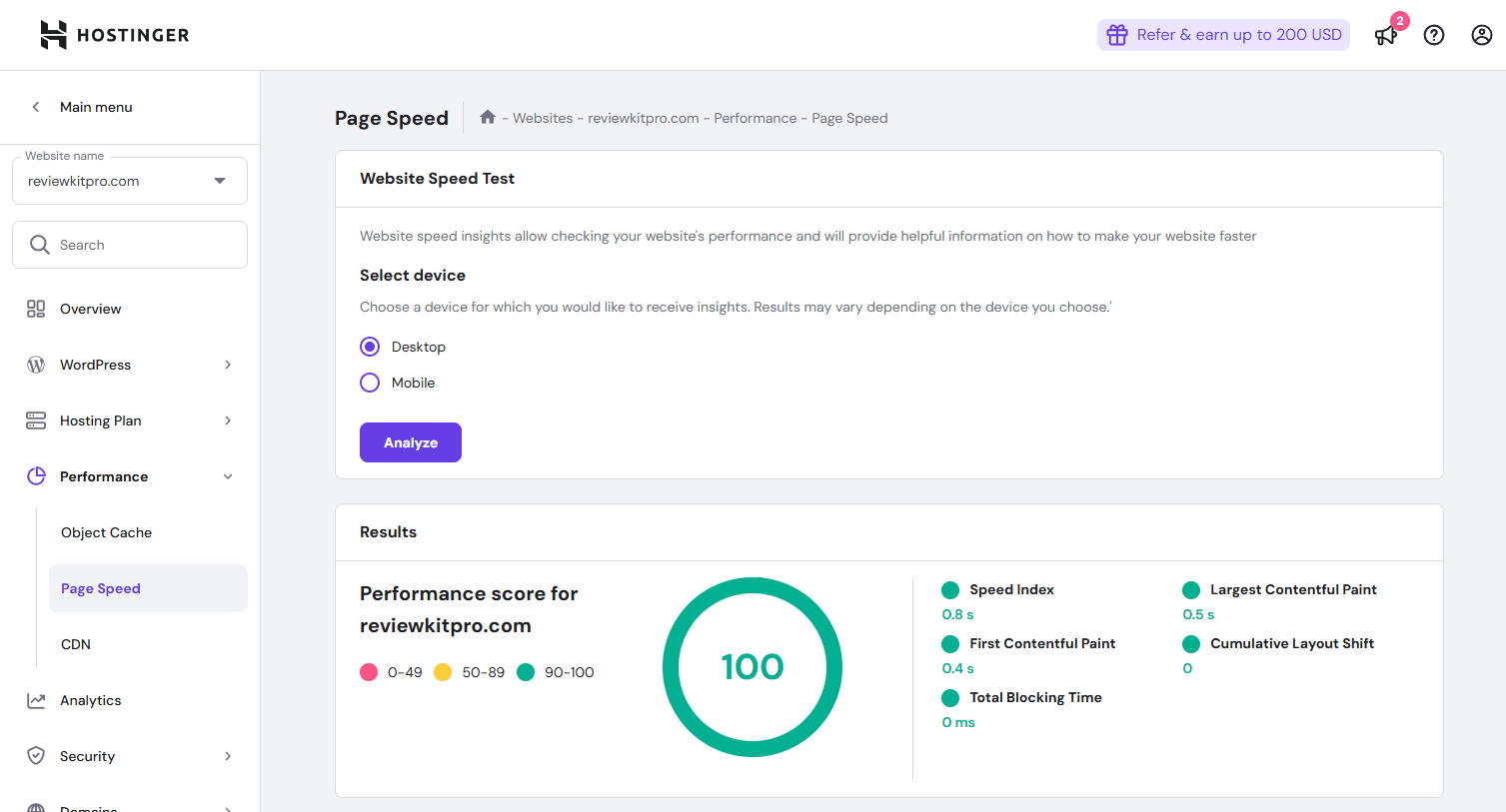 hostinger hosting review - hostinger website speed test